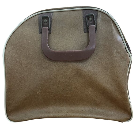 Vintage Brunswick Bowling Ball Bag Two Tone Faux Leather Tan Brown Retro Handles - Picture 3 of 9